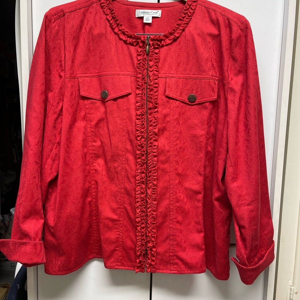 Red Zippered and Ruffled Jacket XL Petite